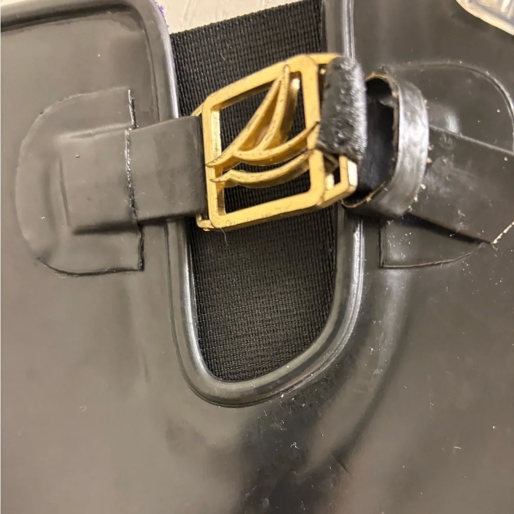 Sperry Black Rubber Rain Boots with Gold Accents and lining 9